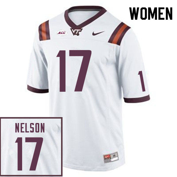 Women #17 Cole Nelson Virginia Tech Hokies College Football Jerseys Sale-White - Click Image to Close